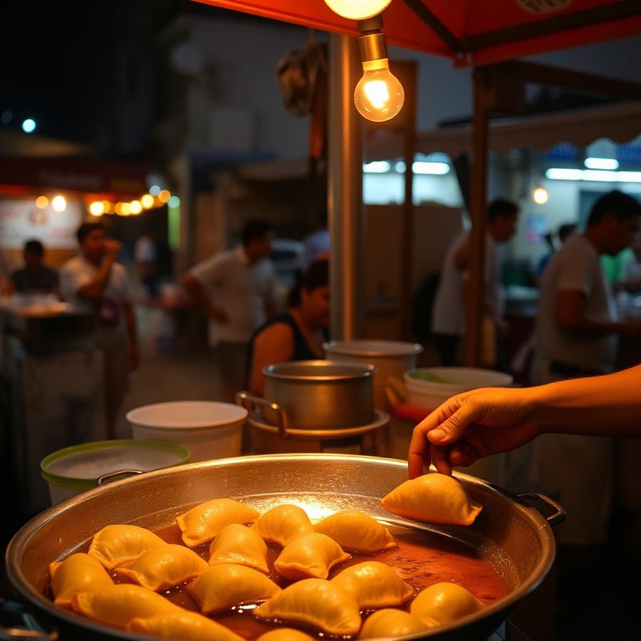 Empanadas frying at the Baluan stall